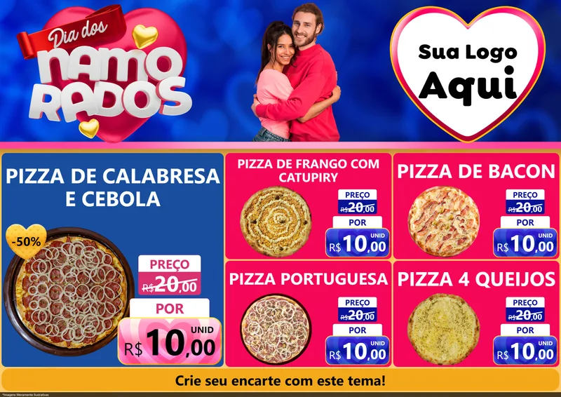 Modelo de Encarte para Encarte A4 Horizontal com o tema Dia dos namorados para Pizzaria