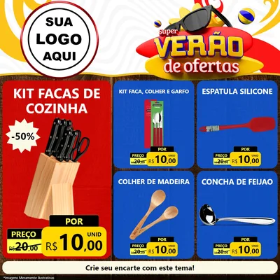 Modelo de Rede Social para Feed Facebook com o tema Super Verão de Ofertas para Utilidades Domésticas