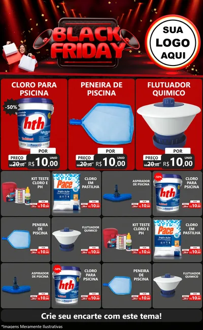 Modelo de Encarte para Encarte Grande com o tema Black Friday para Produtos para Piscina