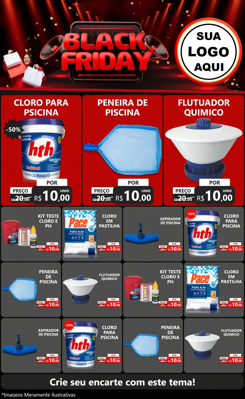 Modelo de Encarte para Encarte Grande com o tema Black Friday para Produtos para Piscina