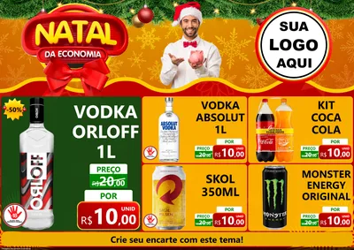 Modelo de Encarte para Encarte A4 Horizontal com o tema Natal da Economia para Distribuidora de bebidas