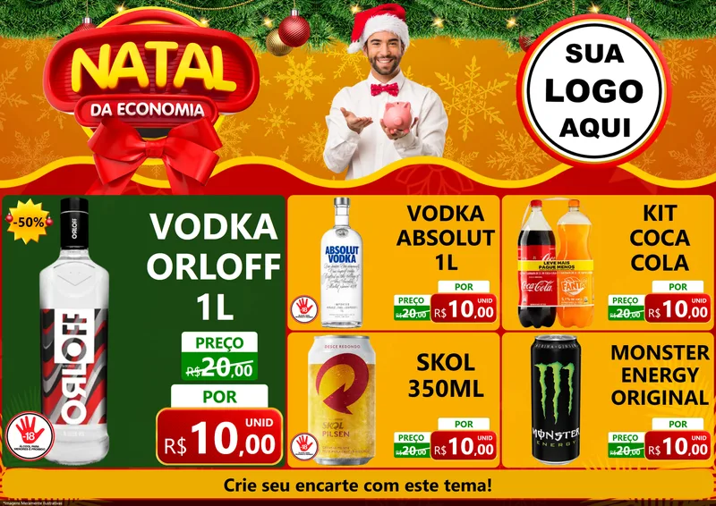 Modelo de Encarte para Encarte A4 Horizontal com o tema Natal da Economia para Distribuidora de bebidas