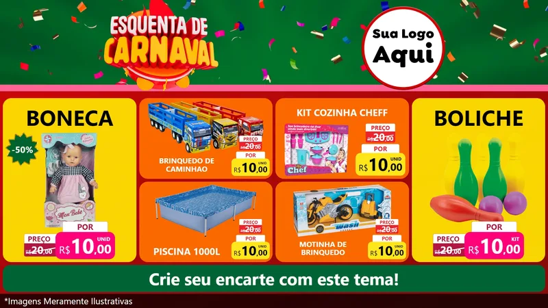 Modelo de TV para TV Horizontal com o tema Esquenta de Carnaval para Brinquedos