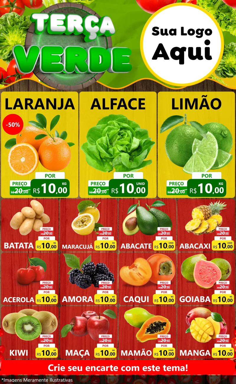Modelo de Encarte para Encarte Grande com o tema Terça Verde para Hortifrúti