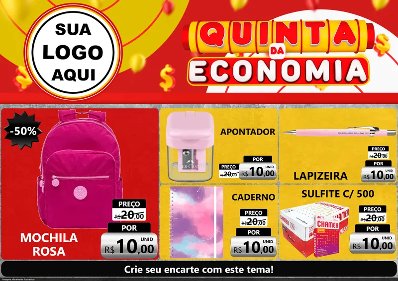 Modelo de Encarte para Encarte A4 Horizontal com o tema Quinta da Economia para Papelaria