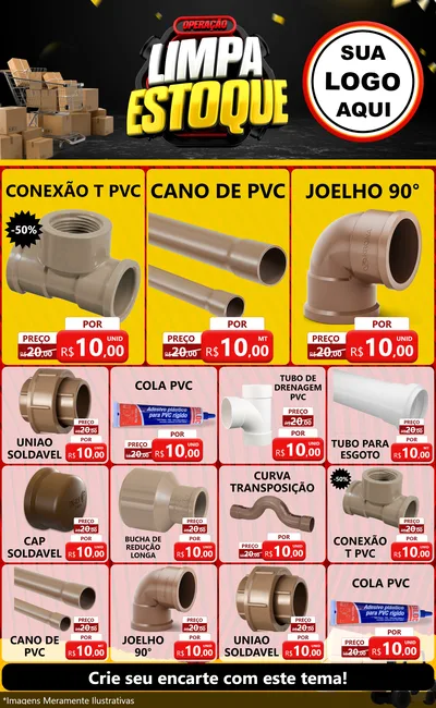 Modelo de Encarte para Encarte Grande com o tema Operação Limpa Estoque para Tubos e conexões