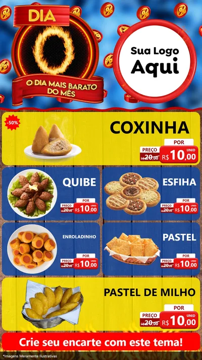 Modelo de TV para TV Vertical com o tema Dia O - O Dia Mais Barato Do Mês para Salgadaria