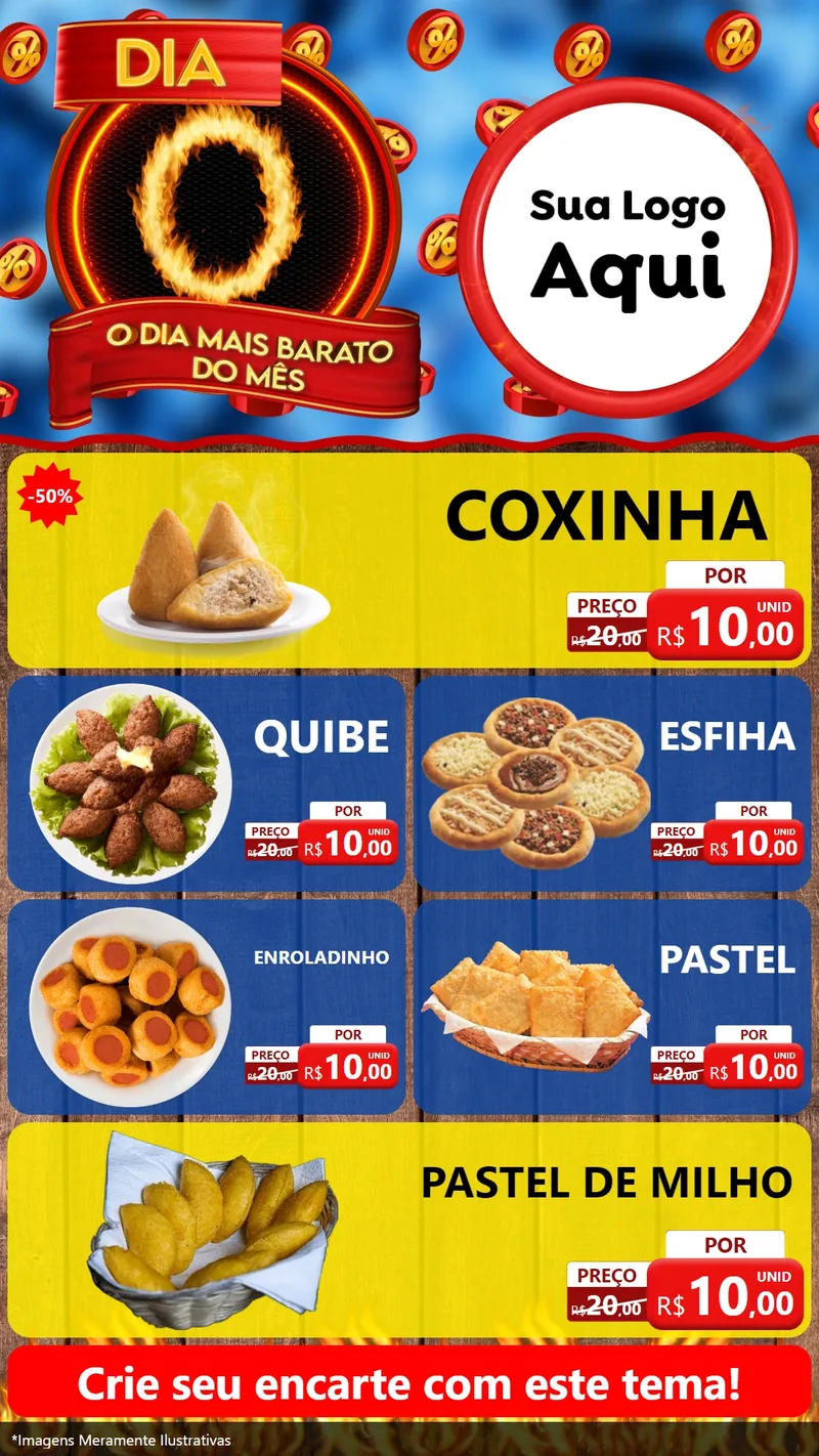 Modelo de TV para TV Vertical com o tema Dia O - O Dia Mais Barato Do Mês para Salgadaria