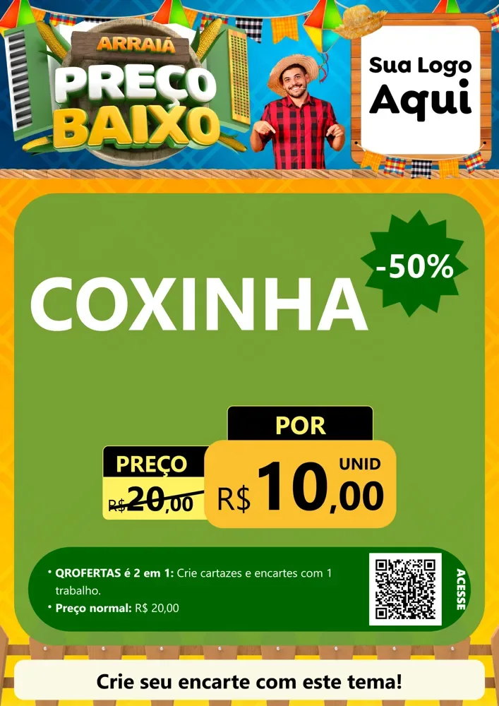 Modelo de Cartaz para Cartaz A4 Vertical com o tema Arraiá de Preço Baixo - Junina para Salgadaria