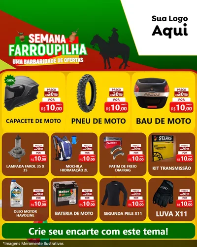 Modelo de Rede Social para Feed Instagram com o tema Semana Farroupilha - Uma Barbaridade de Ofertas para Moto peças