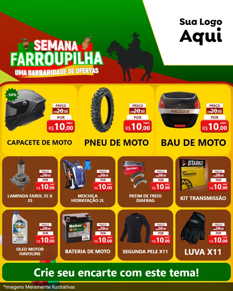 Modelo de Rede Social para Feed Instagram com o tema Semana Farroupilha - Uma Barbaridade de Ofertas para Moto peças