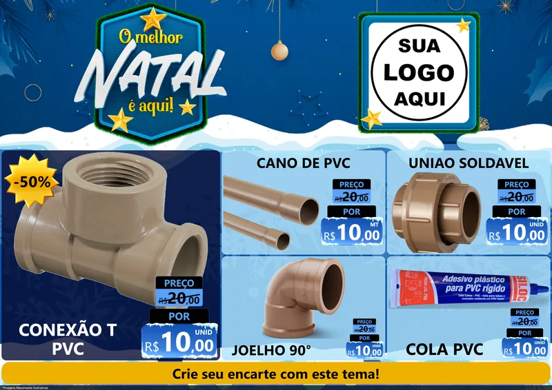 Modelo de Encarte para Encarte A4 Horizontal com o tema O Melhor Natal É Aqui! para Tubos e conexões