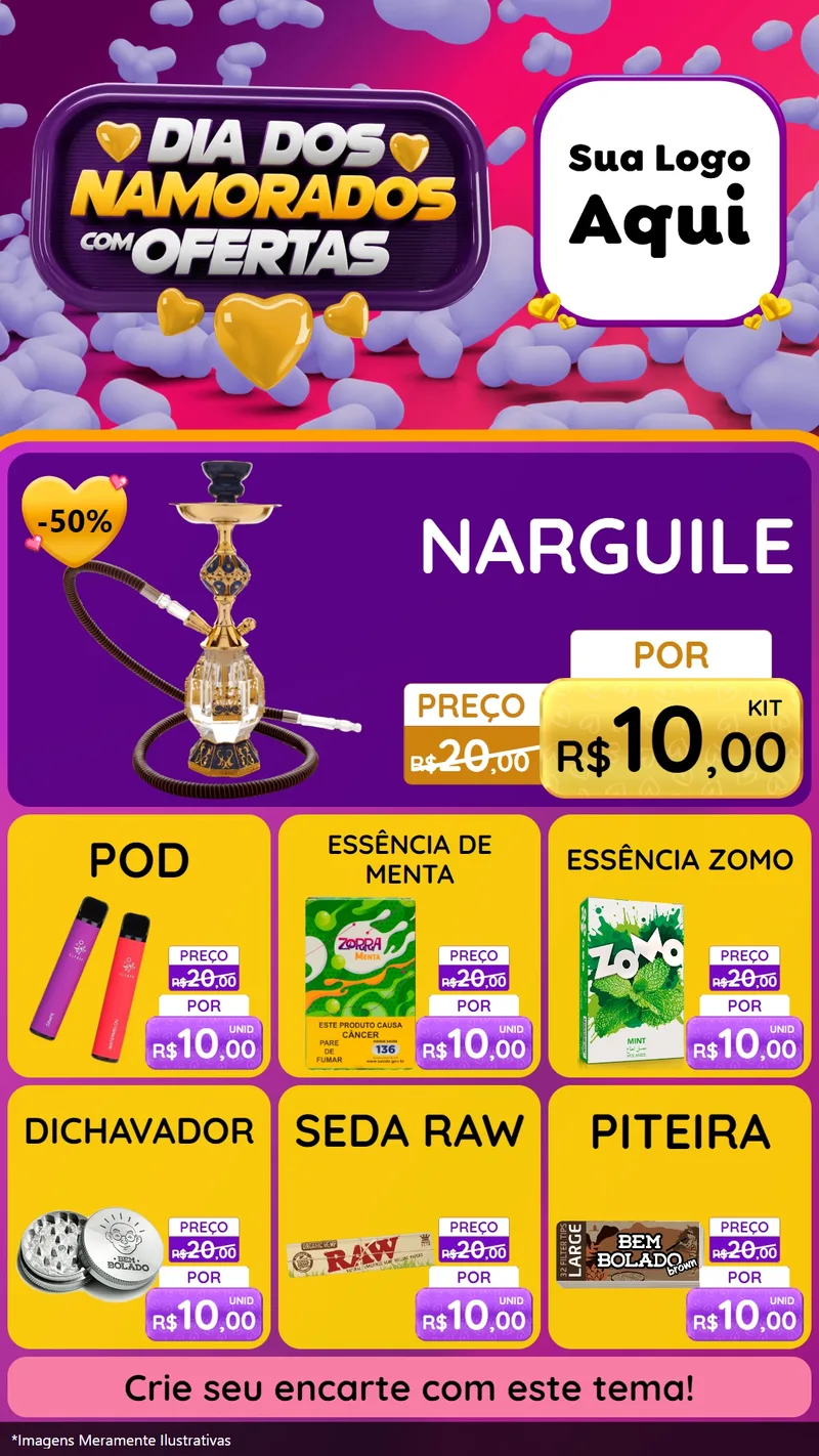 Modelo de Rede Social para Stories com o tema Dia Dos Namorados Com Ofertas para Tabacaria