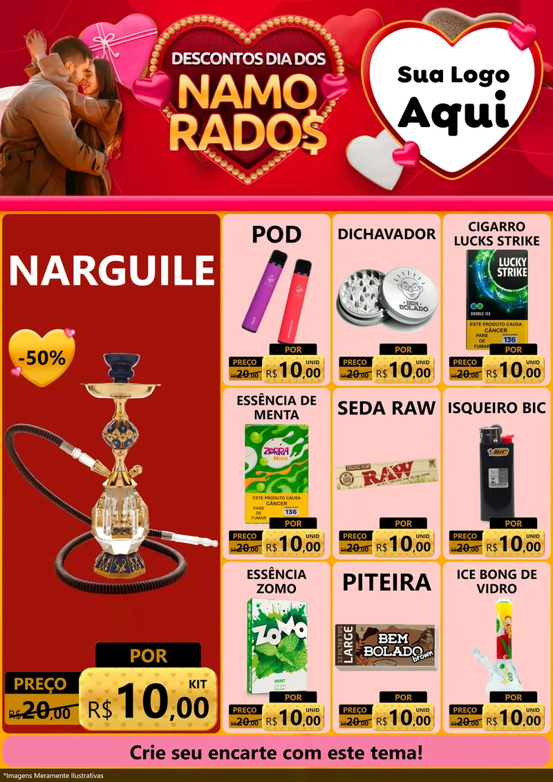 Modelo de Encarte para Encarte A4 Vertical com o tema Descontos Dia dos Namorados para Tabacaria