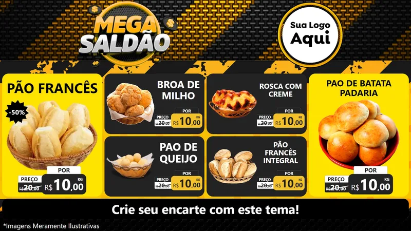 Modelo de TV para TV Horizontal com o tema Mega Saldão para Padaria