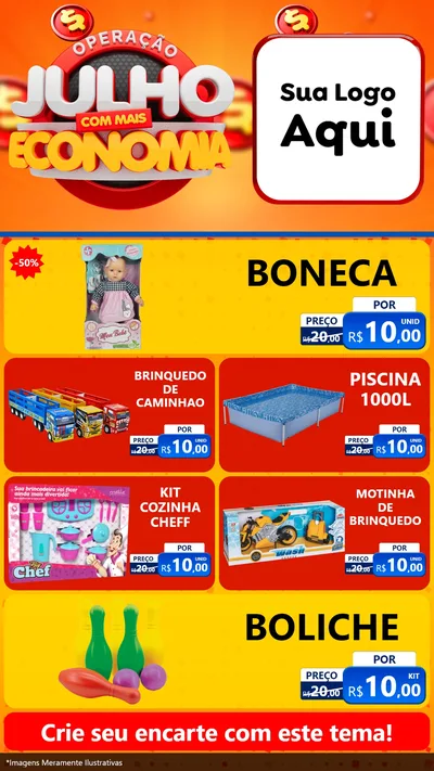 Modelo de TV para TV Vertical com o tema Operação Julho Com Mais Economia para Brinquedos