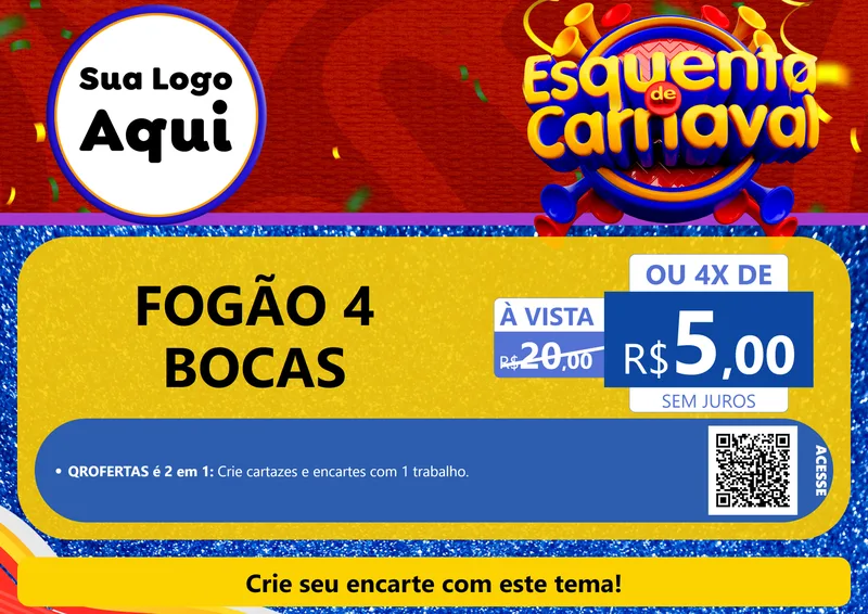 Modelo de Cartaz para Cartaz A4 Horizontal com o tema Esquenta de Carnaval para Móveis e Eletro