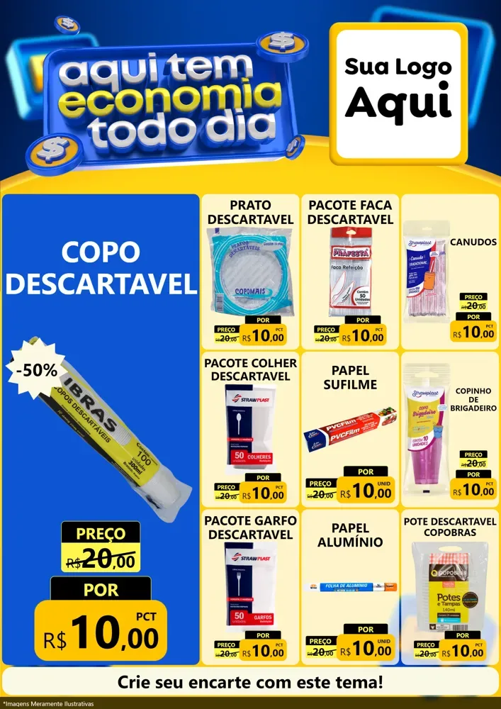 Modelo de Encarte para Encarte A4 Vertical com o tema Aqui Tem Economia Todo Dia para Embalagens