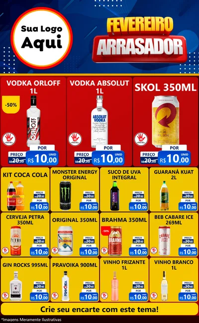 Modelo de Encarte para Encarte Grande com o tema Fevereiro Arrasador para Distribuidora de bebidas