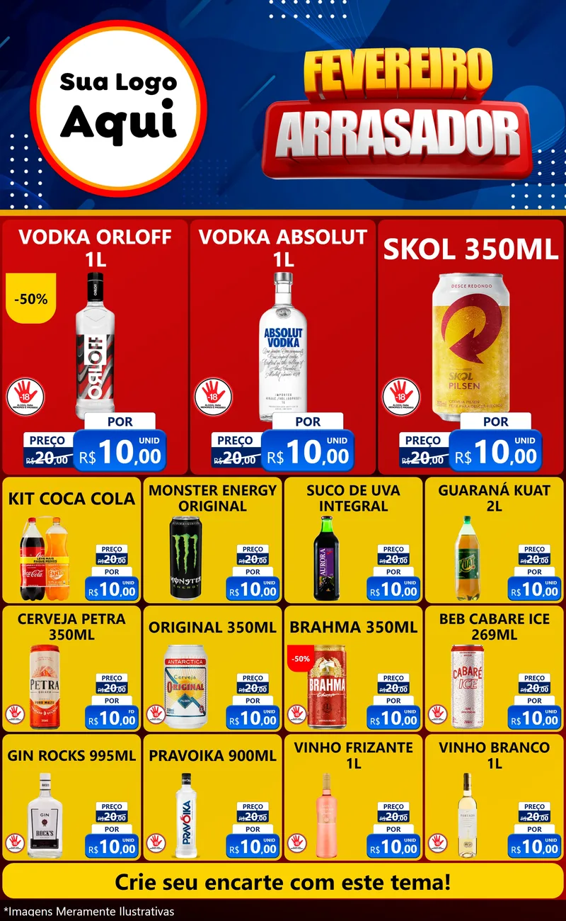 Modelo de Encarte para Encarte Grande com o tema Fevereiro Arrasador para Distribuidora de bebidas
