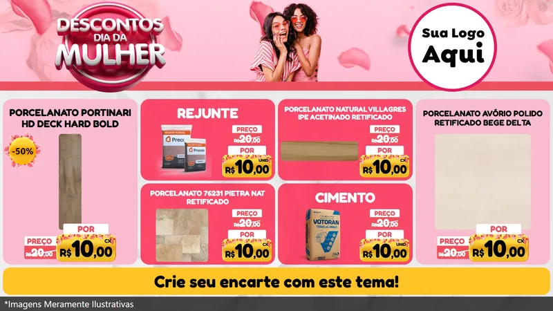 Modelo de TV para TV Horizontal com o tema Descontos Dia da Mulher para Pisos e revestimentos