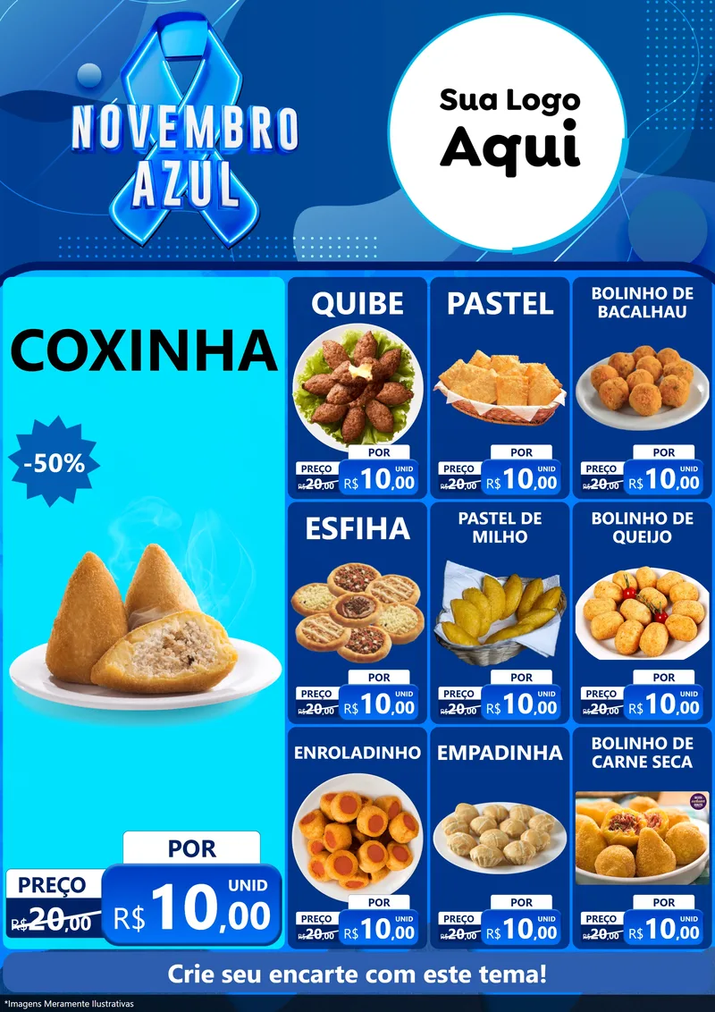 Modelo de Encarte para Encarte A4 Vertical com o tema Novembro Azul para Salgadaria