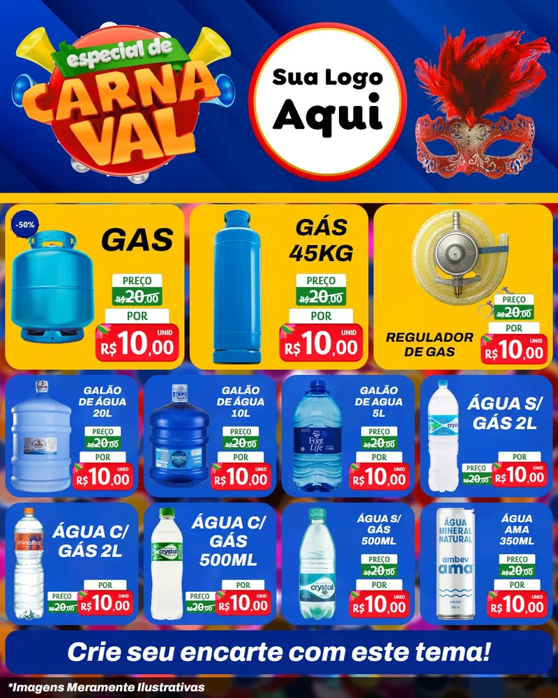 Modelo de Rede Social para Feed Instagram com o tema Especial de Carnaval para Água e gás
