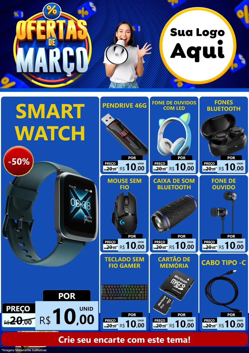 Modelo de Encarte para Encarte A4 Vertical com o tema Ofertas de Março para Informática
