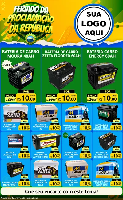 Modelo de Encarte para Encarte Grande com o tema Feriado da Proclamação da República para Baterias Elétricas
