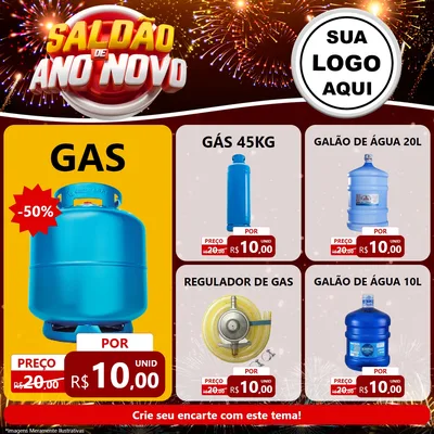 Modelo de Rede Social para Feed Facebook com o tema Saldão de Ano Novo para Água e gás