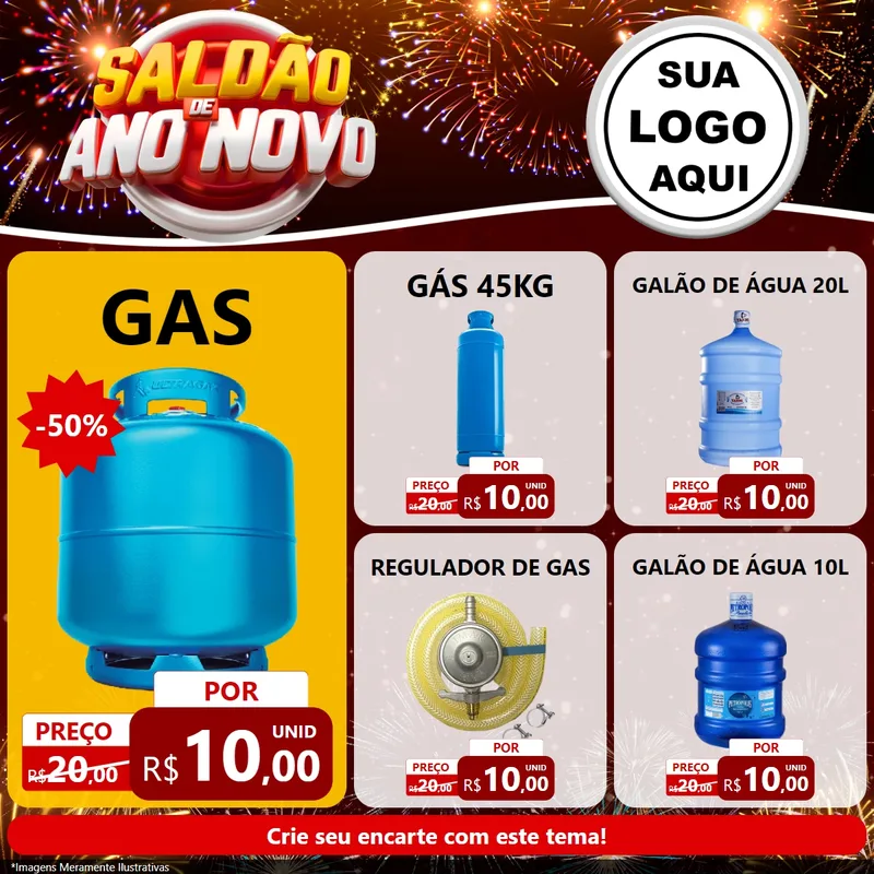 Modelo de Rede Social para Feed Facebook com o tema Saldão de Ano Novo para Água e gás