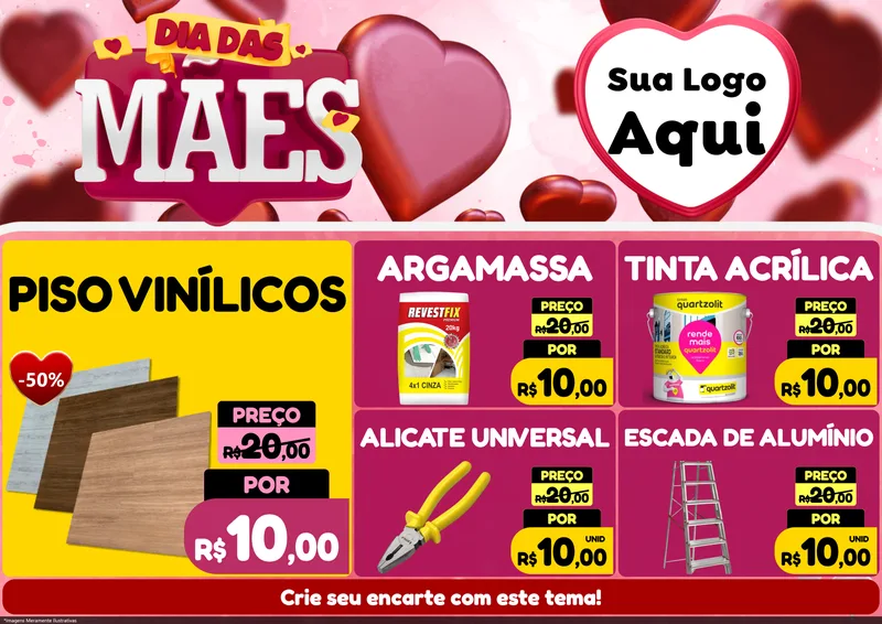Modelo de Encarte para Encarte A4 Horizontal com o tema Dia Das Mães para Material para Construção
