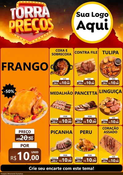 Modelo de Encarte para Encarte A4 Vertical com o tema Torra Preços para Assados