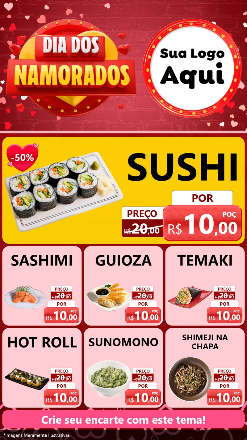 Modelo de Rede Social para Stories com o tema Dia Dos Namorados para Comida japonesa