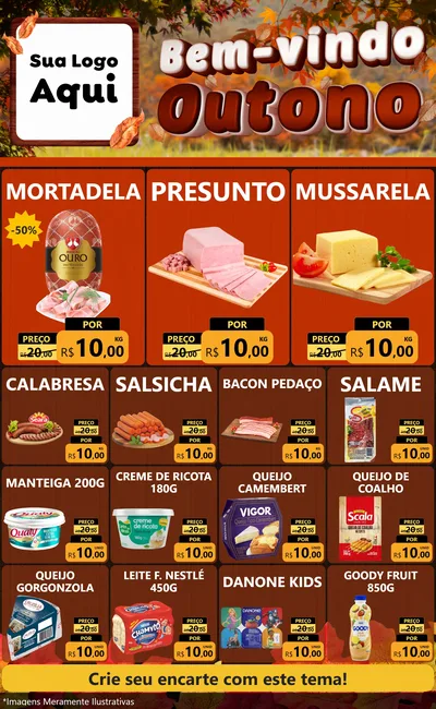 Modelo de Encarte para Encarte Grande com o tema Bem-vindo Outono para Frios e Laticínios