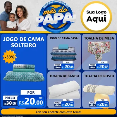 Modelo de Rede Social para Feed Facebook com o tema Ofertas Imperdíveis Mês Do Papai para Cama, Mesa e Banho