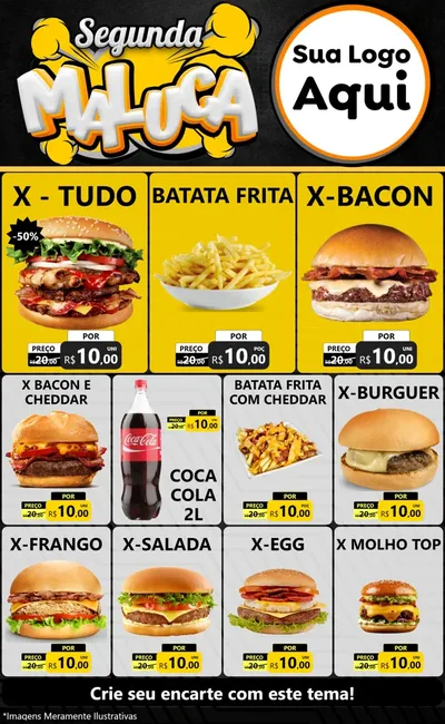 Modelo de Encarte para Encarte Grande com o tema Segunda Maluca para Hamburgueria