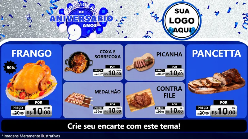 Modelo de TV para TV Horizontal com o tema Promoção de Aniversário - 9 Anos para Assados