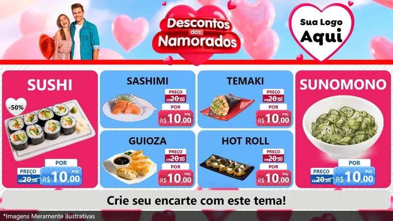 Modelo de TV para TV Horizontal com o tema Descontos dos Namorados para Comida japonesa