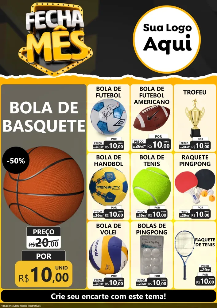 Modelo de Encarte para Encarte A4 Vertical com o tema Fecha Mês para Artigos Esportivos