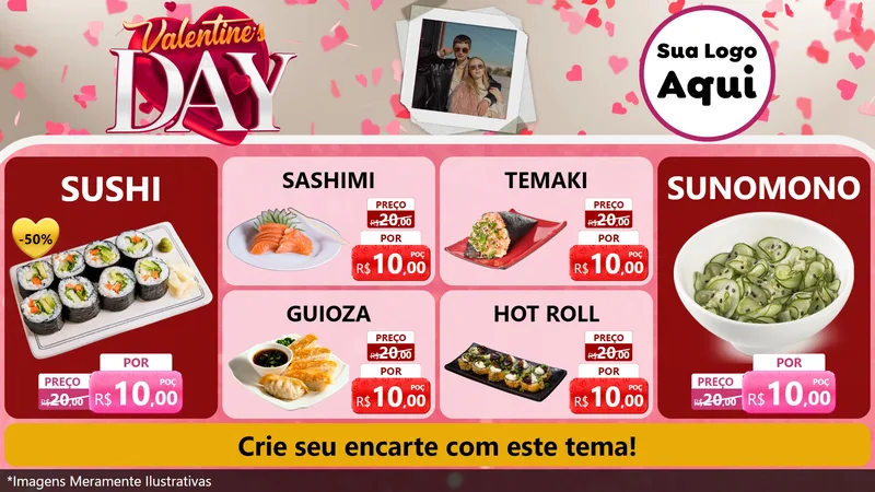Modelo de TV para TV Horizontal com o tema Valentine's Day para Comida japonesa