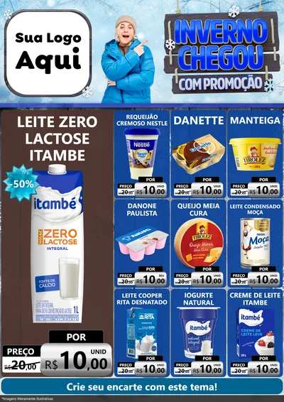 Modelo de Encarte para Encarte A4 Vertical com o tema Inverno Chegou Com Promoção para Frios e Laticínios