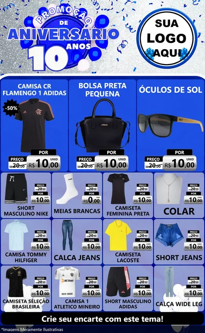 Modelo de Encarte para Encarte Grande com o tema Promoção de Aniversário - 10 Anos para Roupas e acessórios