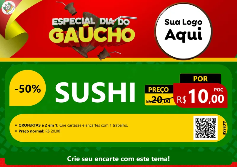 Modelo de Cartaz para Cartaz A4 Horizontal com o tema Especial Dia do Gaúcho para Comida japonesa