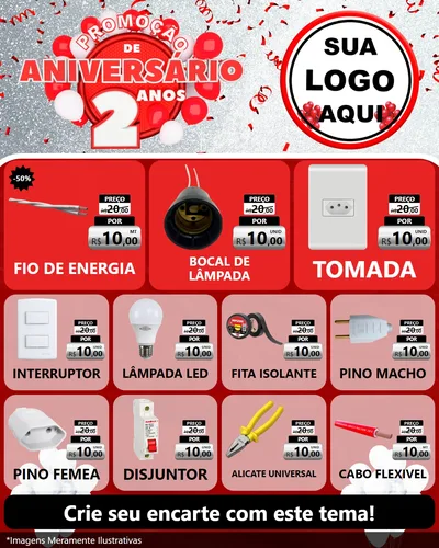 Modelo de Rede Social para Feed Instagram com o tema Promoção de Aniversário - 2 Anos para Materiais Elétricos