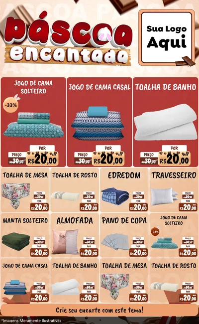 Modelo de Encarte para Encarte Grande com o tema Páscoa Encantada para Cama, Mesa e Banho