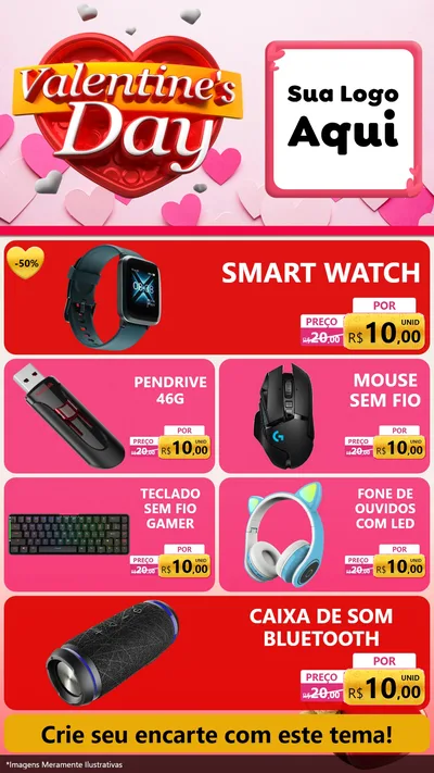 Modelo de TV para TV Vertical com o tema Valentine's Day para Informática