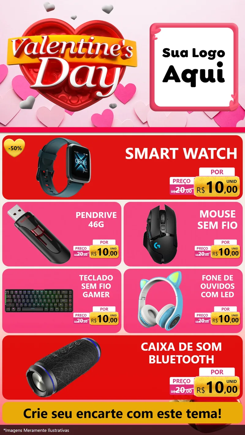 Modelo de TV para TV Vertical com o tema Valentine's Day para Informática