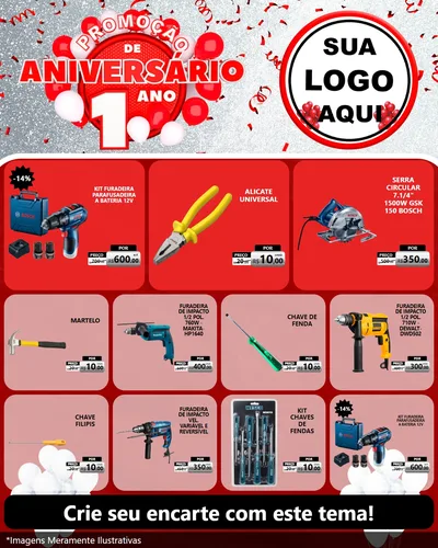 Modelo de Rede Social para Feed Instagram com o tema Promoção de Aniversário - 1 Ano para Maquinas e Ferramentas