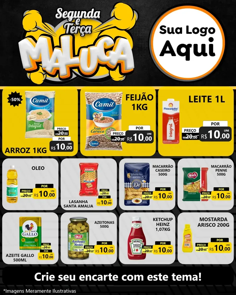 Modelo de Rede Social para Feed Instagram com o tema Segunda e Terça Maluca para Supermercado